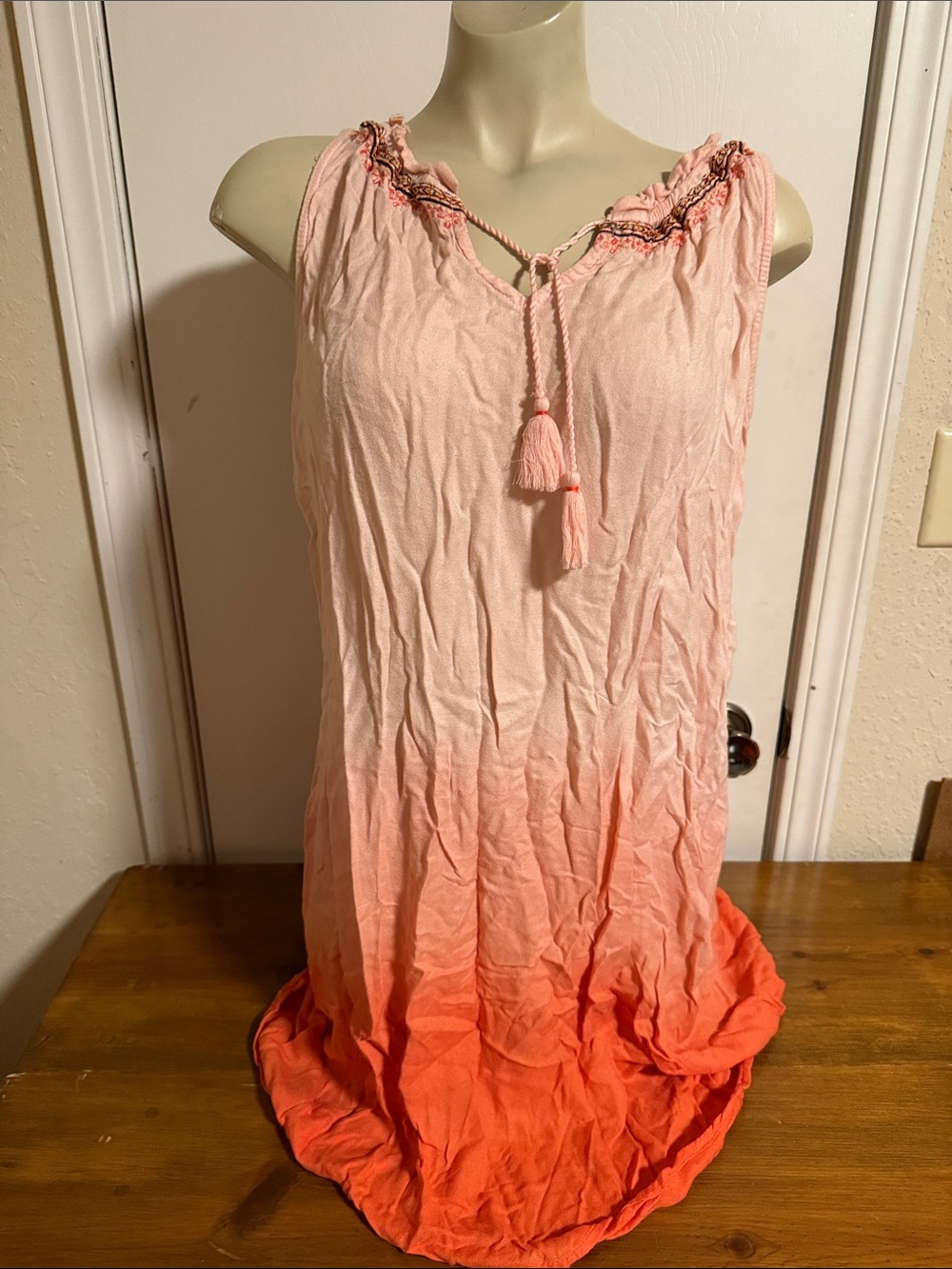 Sonoma Pink to Orange Ombre Tassel Mini Dress